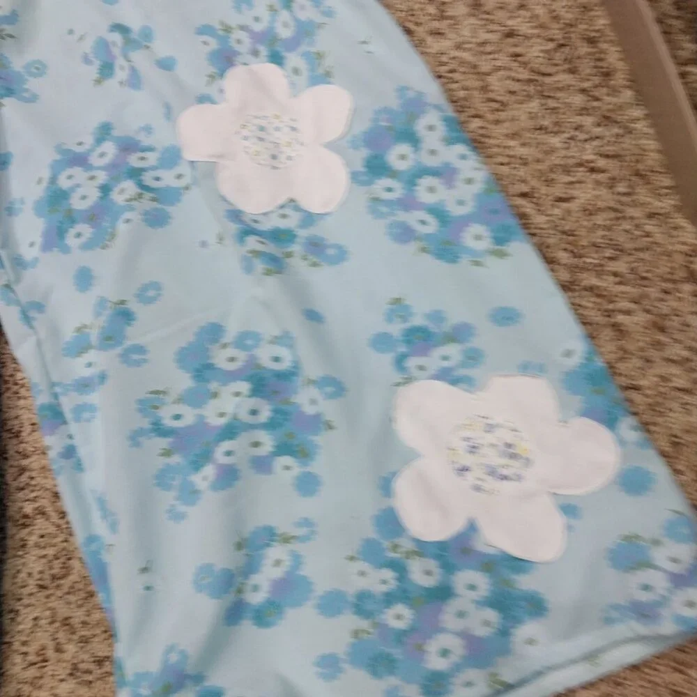 3528 Size XL Handmacde Jumpsuit In Blue and Purple with Appliqued Flowers. - Picture 2 of 5